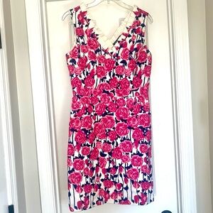 Vineyard Vines White Mini Dress with Pink Floral and Navy Details